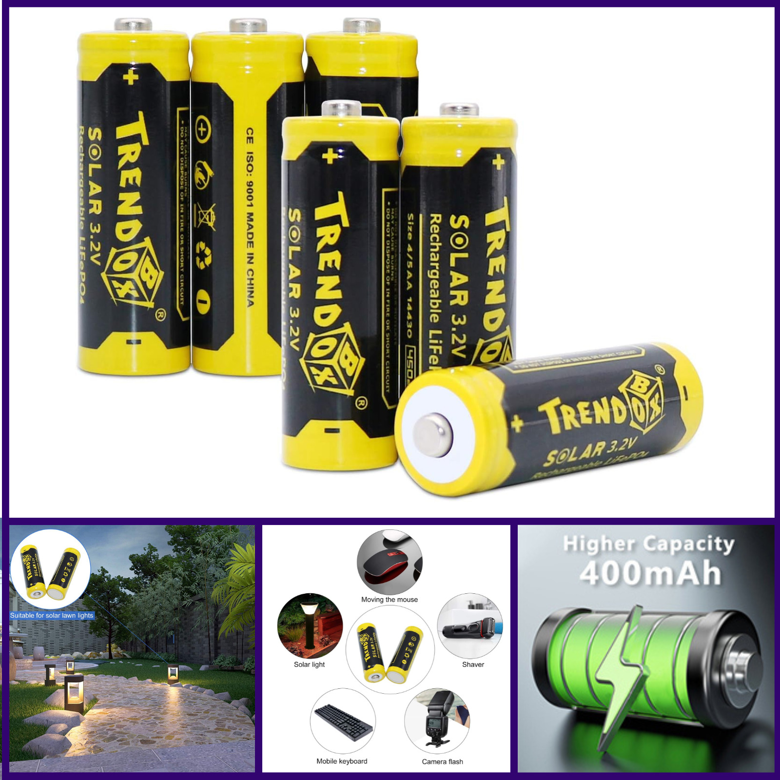 14430 3.2V 450mAh Battery LiFePo4 Rechargeable Solar Batteries for Outdoor Garde