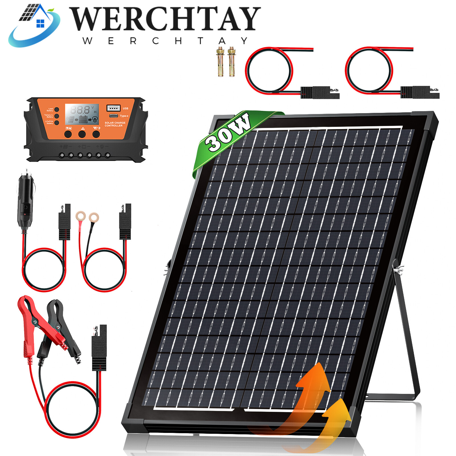 Trickle 30W Solar Panel 12V Charger Battery Charger Kit Maintainer Boat Car RV