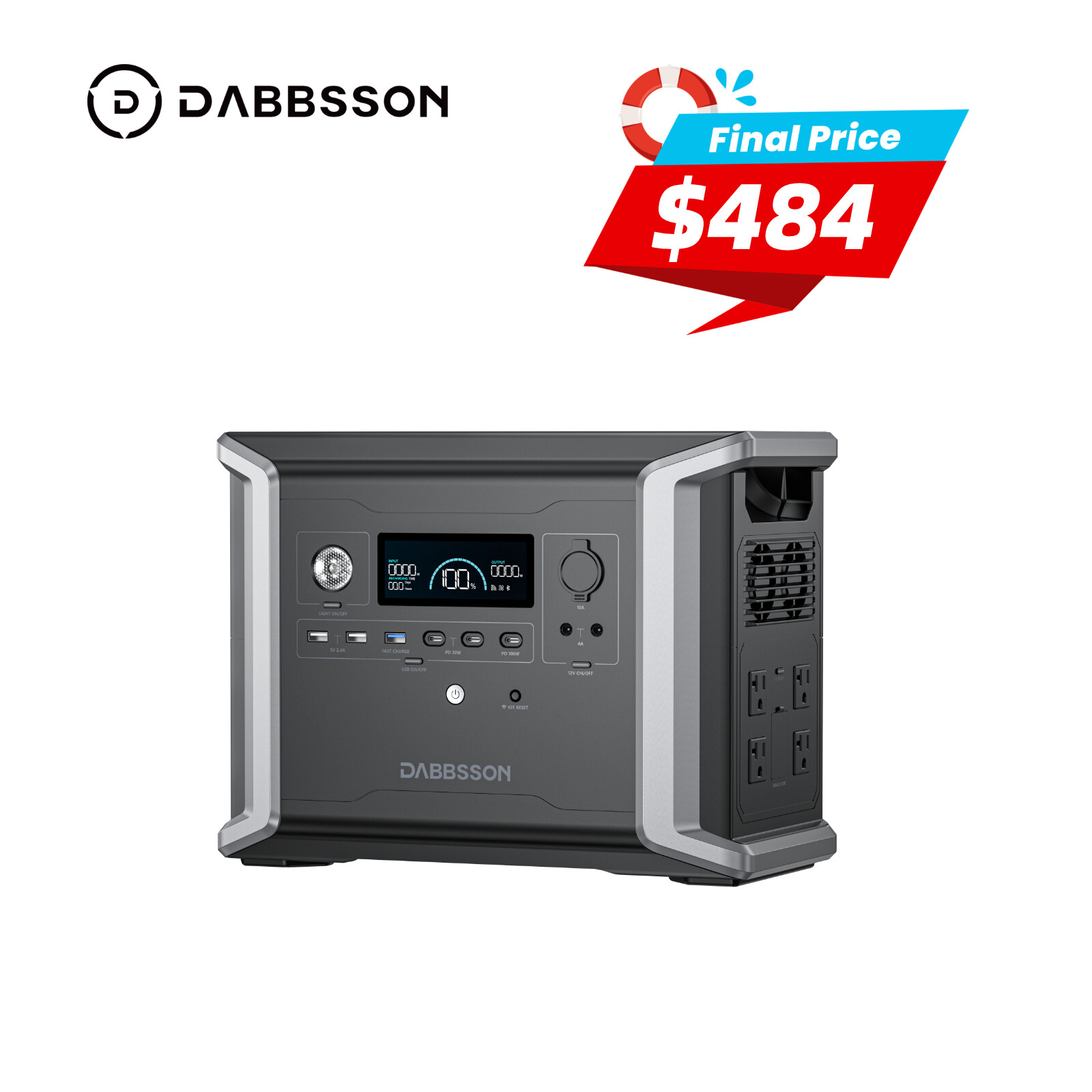 Dabbsson 1330Wh 1200W Portable Power Station Solar Generator LFP Power Outages