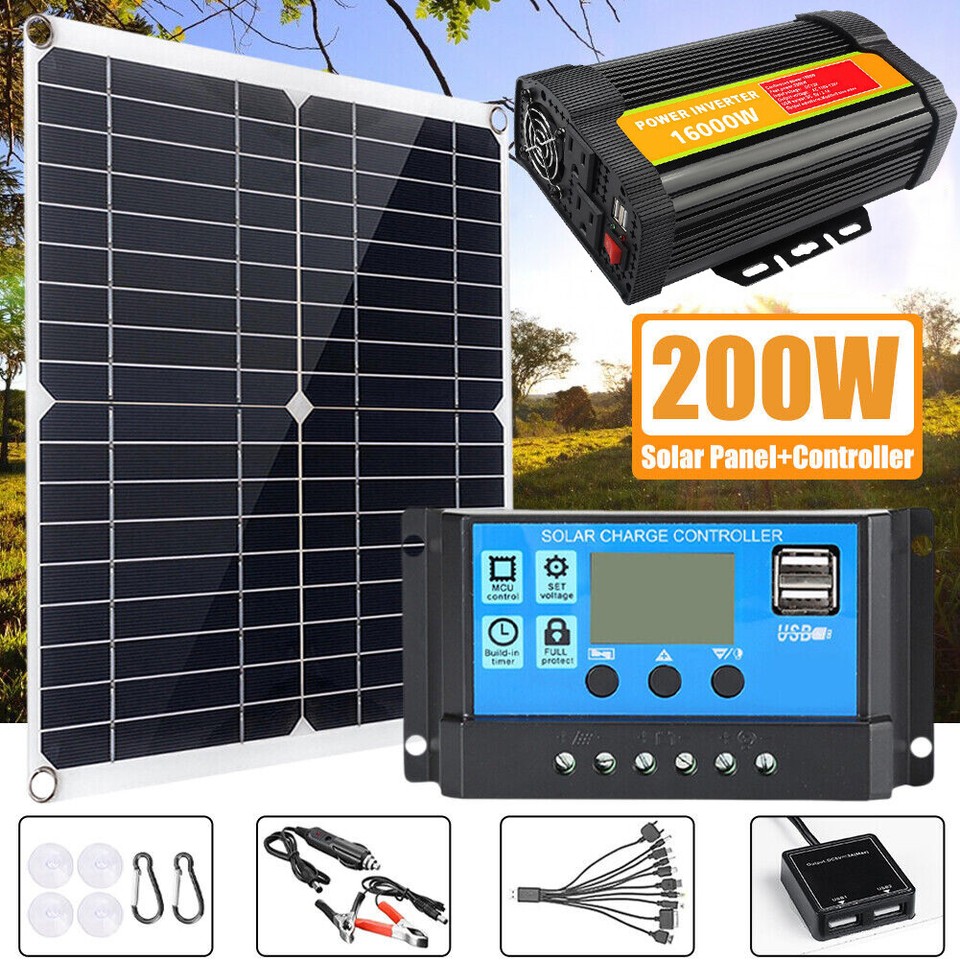 16000W Inverter 200W Solar Panel Kit 12V 100A Battery Charger with Controller US