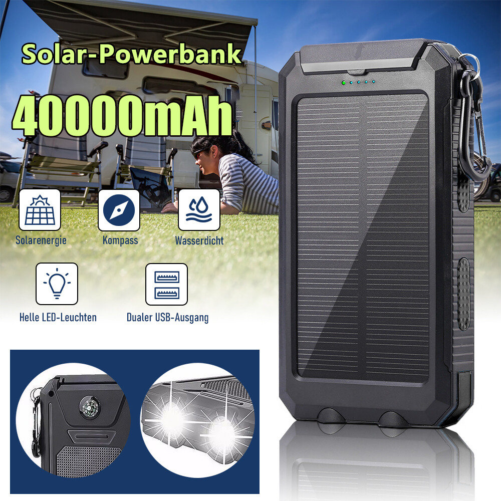 40000mAh Solar Power Bank Daul USB External Battery Charger for Phone Portable