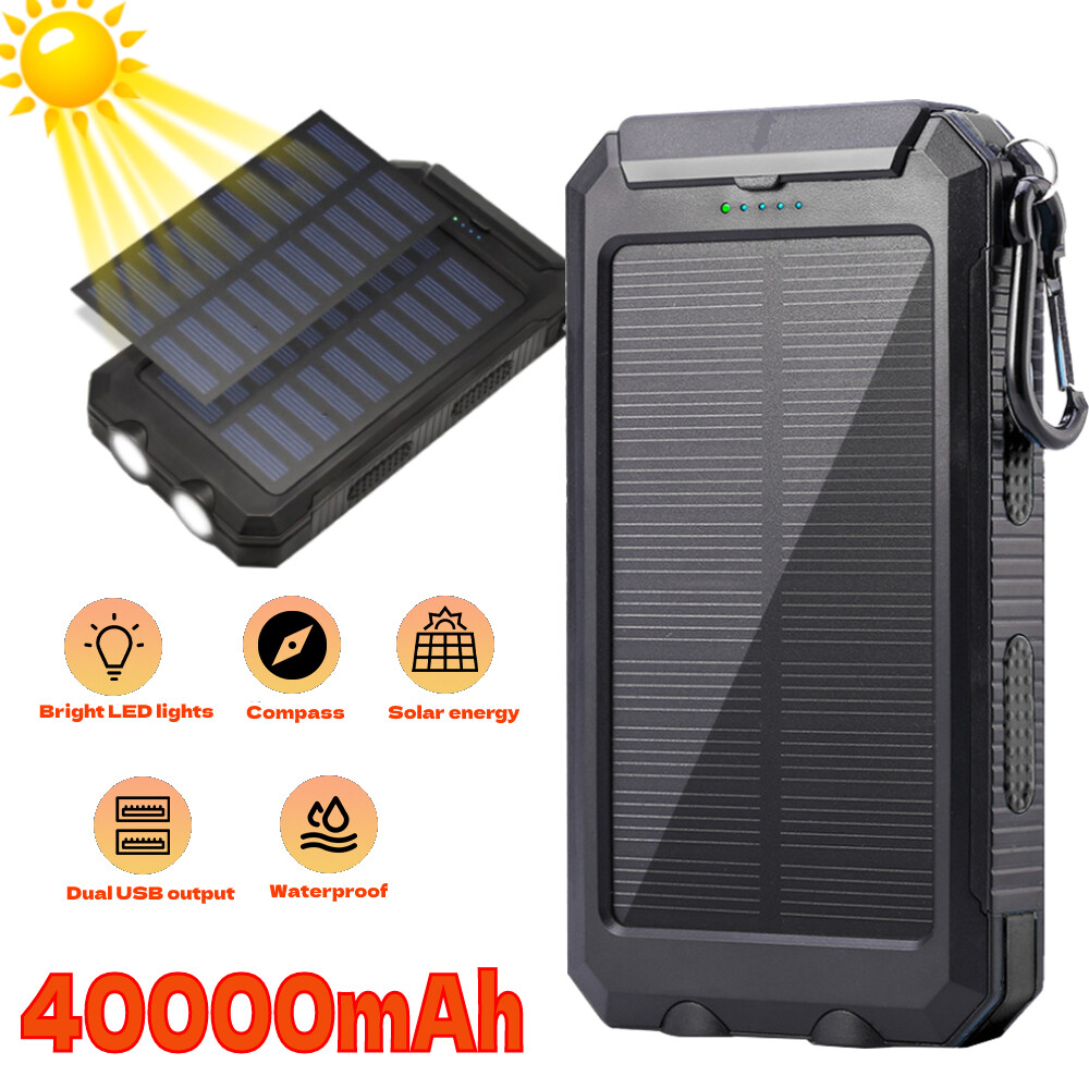 Super 40000mAh Solar Power Bank LED Portable Charger Daul USB for Cell Phone