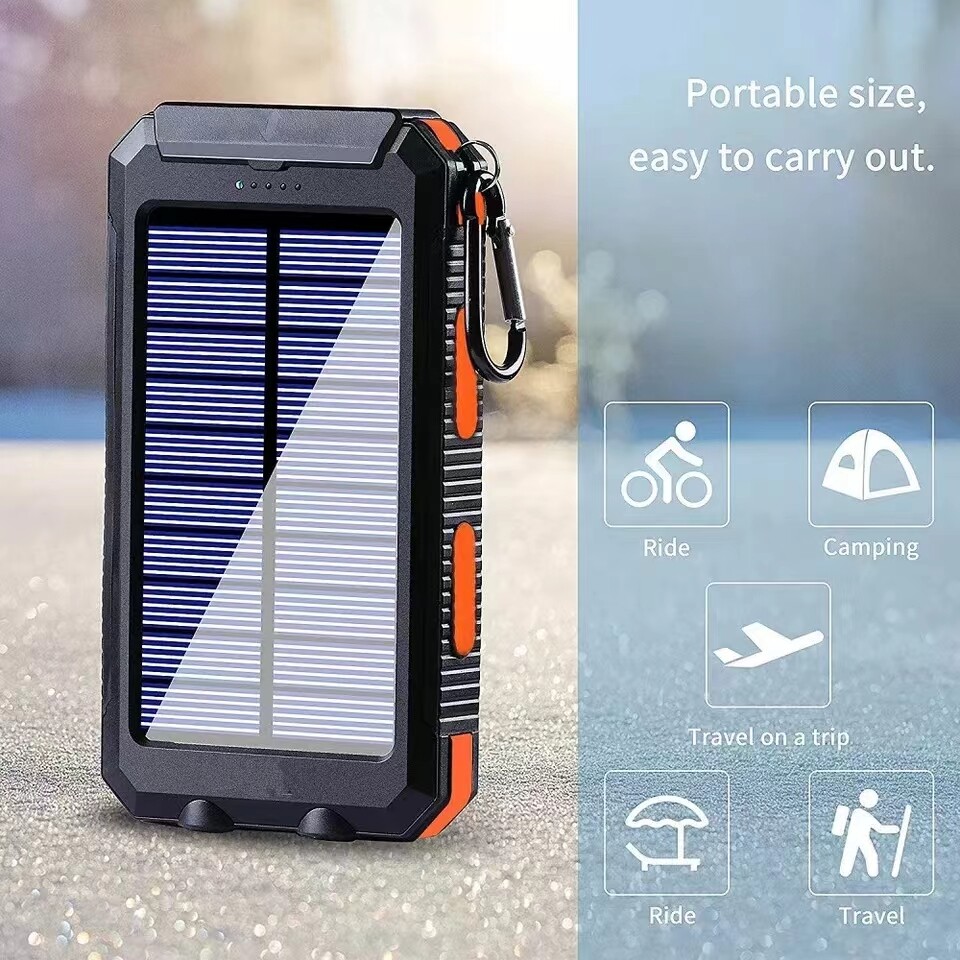 20000mAh Solar Power Bank 2USB Fast Charging Portable External Battery LED Light