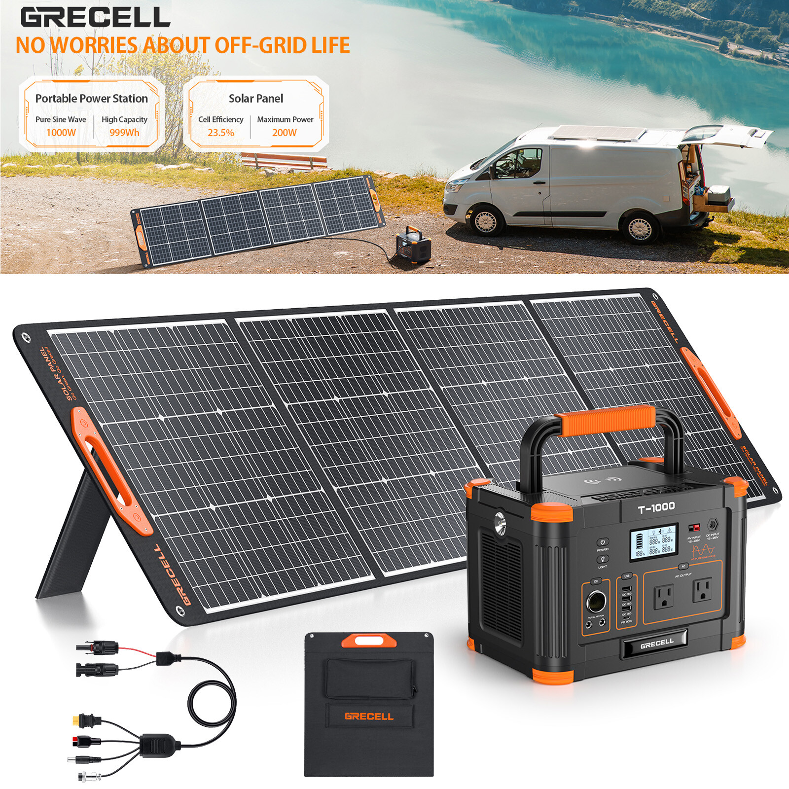 Portable Power Station 1000W Solar Generator Battery / 200W Solar Panel Kit