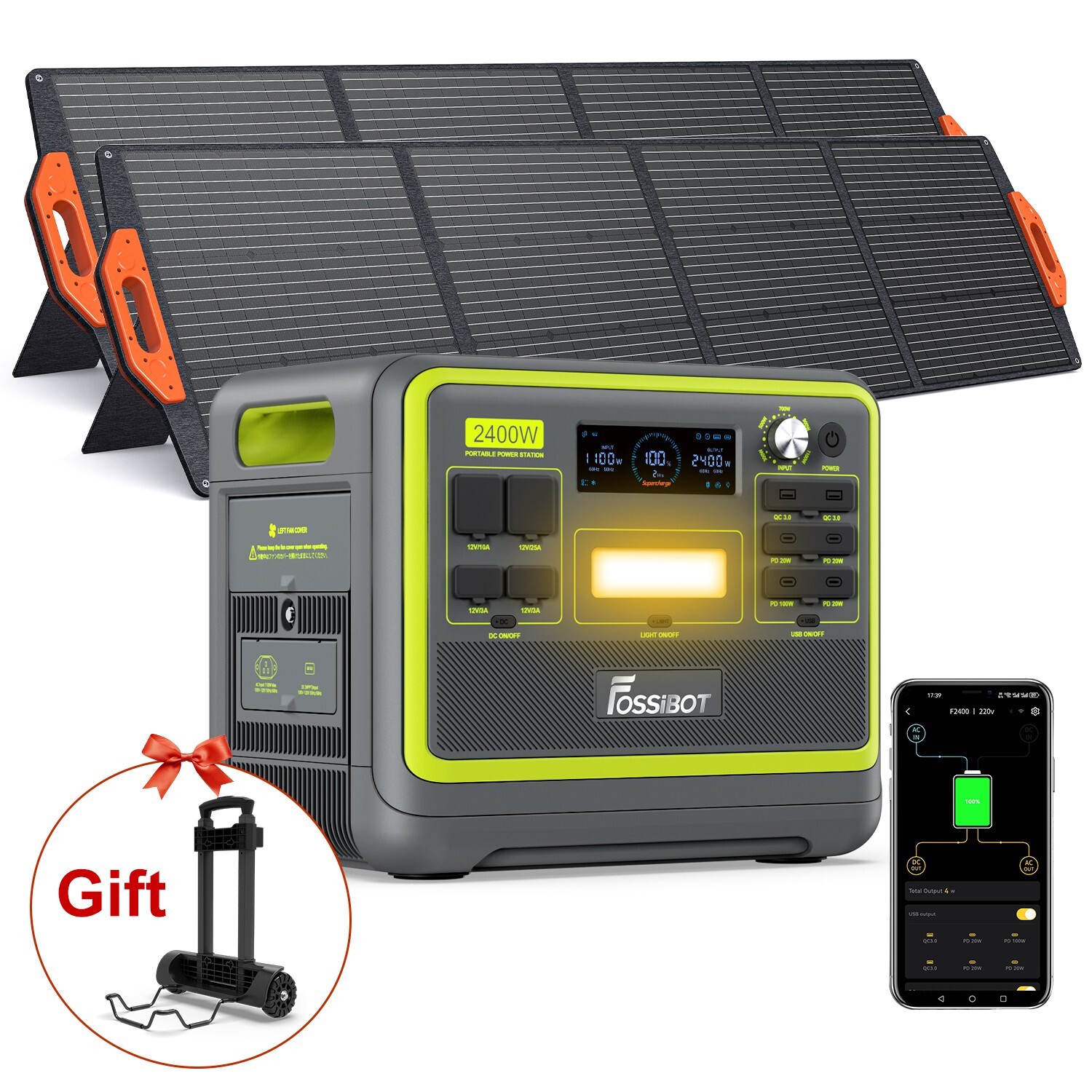 FOSSiBOT F2400 2048WH Portable Power Station LFP + 200W/400W Solar Panel