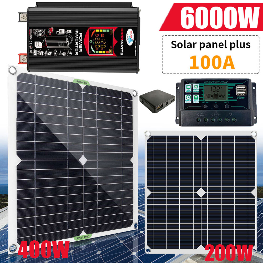 6000W Solar Panel Kit Solar Power Inverter Generator 100A Home 220V Grid System