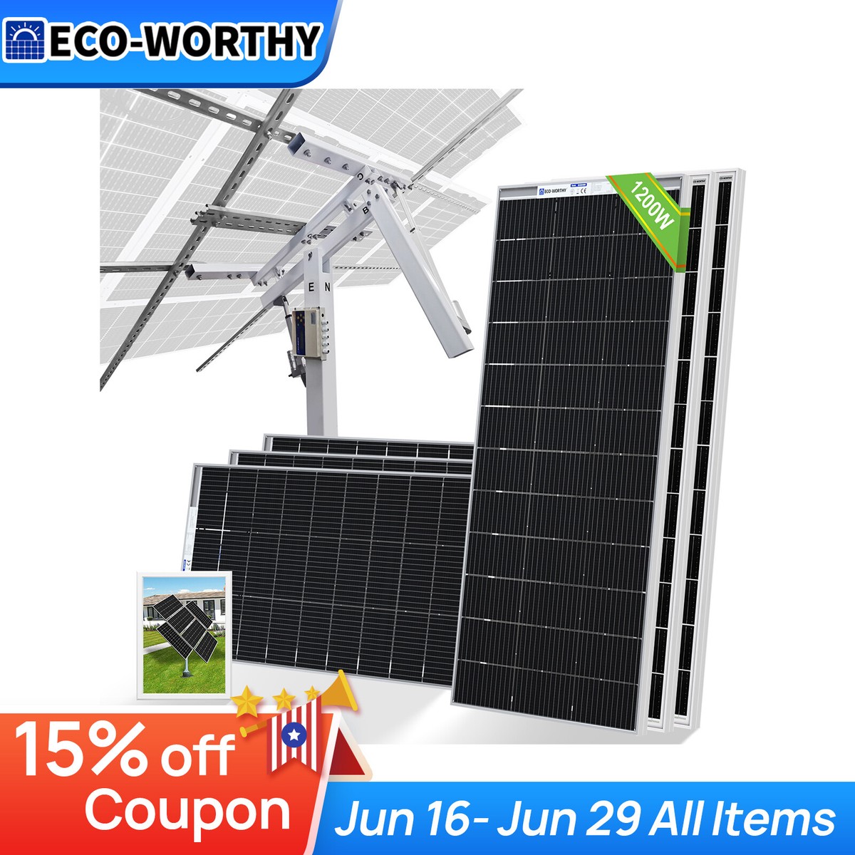 ECO-WORTHY 1200W Watt Bifacial Solar Panel Kit &Tracking Bracket for Farm Yard