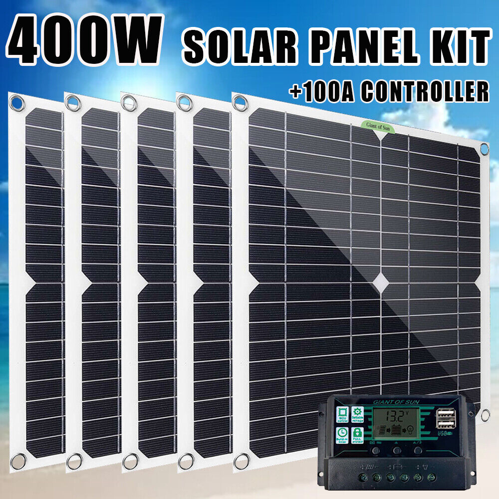 400W Watt 12V Monocrystalline Solar Panel Kit 100A Home RV Camping Boat Off Grid