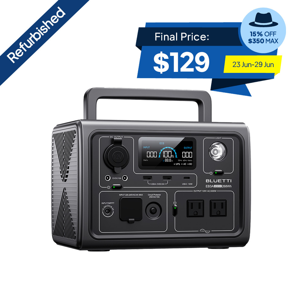 BLUETTI EB3A 600W 268Wh Capacity Portable Power Station LiFePO4 Battery Gas-free