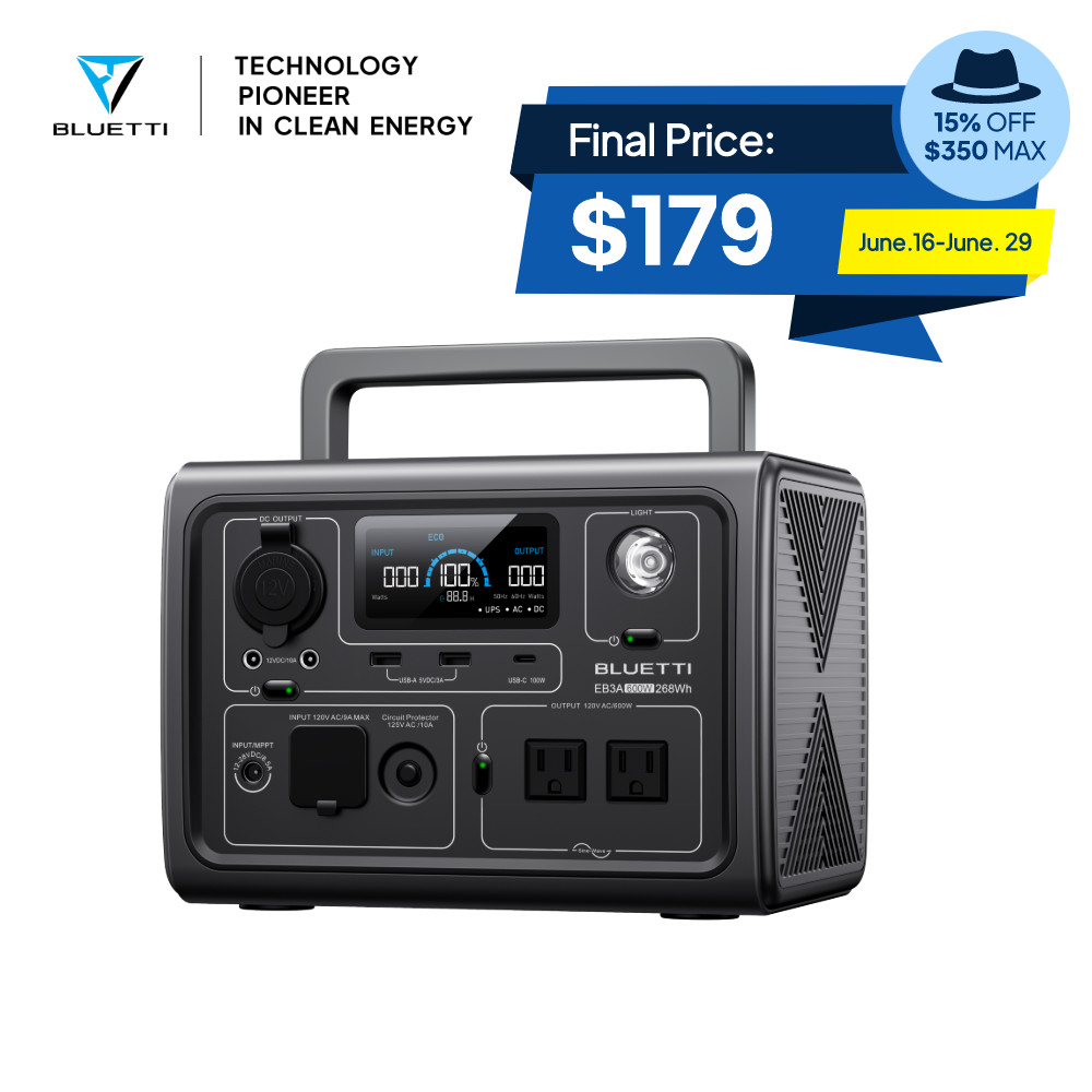 BLUETTI EB3A 600W 268Wh Portable Power Station Solar Generator LFP for Outdoors