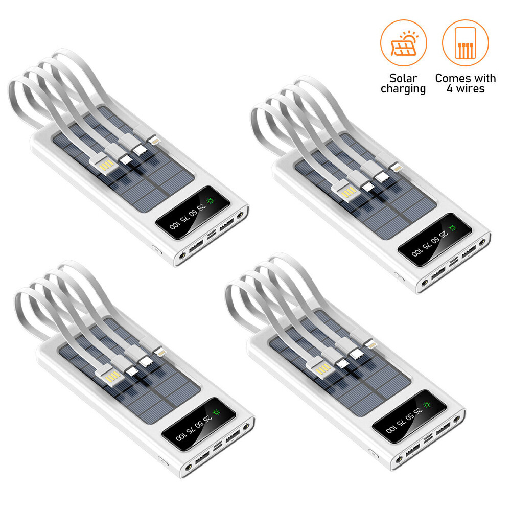 40000000mAh Portable Charger Solar Power Bank Built in 4 Cables Dual Flashlight