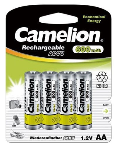 4 Camelion AA 600mAh 1.2V Ni-CD Rechargeable Solar Batteries
