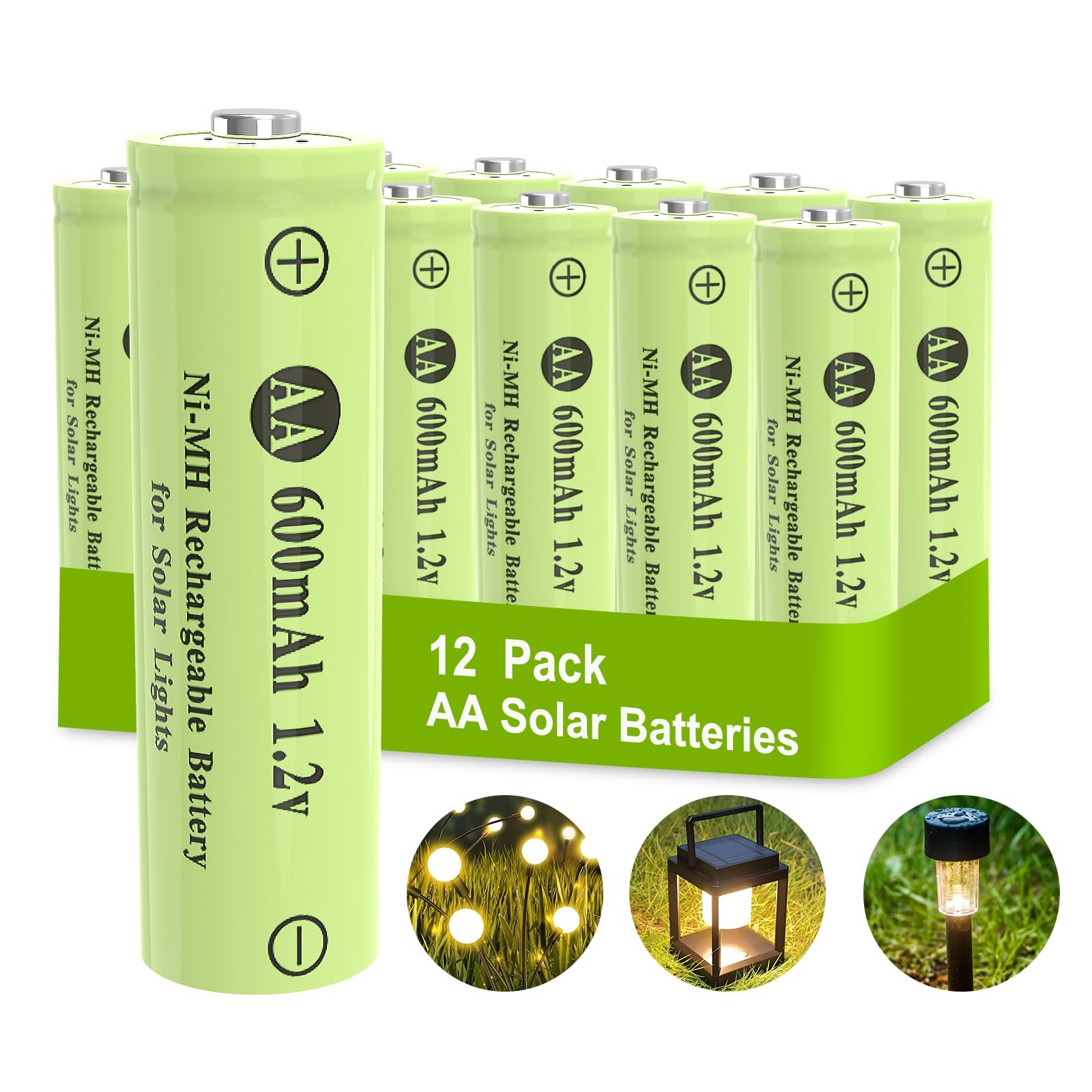 AA Ni-MH 600mAh 1.2V Rechargeable Batteries, AA Solar Batteries for Outdoor S…
