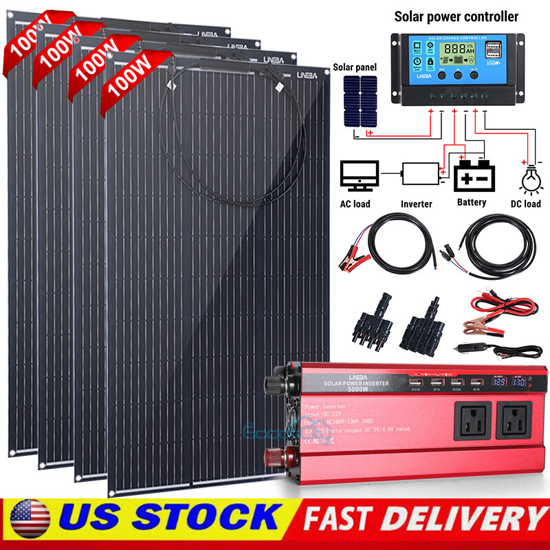 200W 400W Solar Panel Kit 12V Off Grid RV with 30A Controller and 5000W Inverter