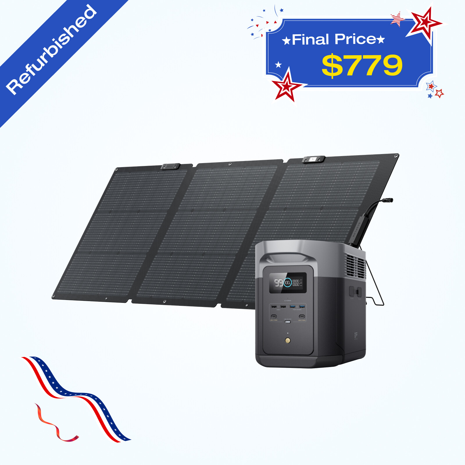 EcoFlow Solar Power Station DELTA 2 Max 2048Wh + Nextgen 160W Refurbished