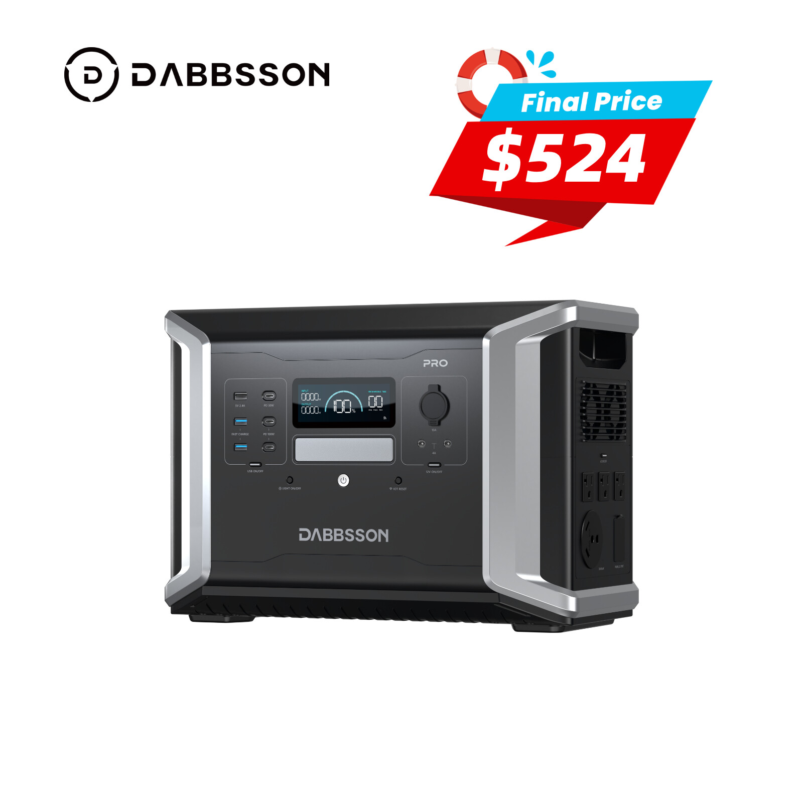 Dabbsson DBS1400Pro 2400W 1382Wh Portable Power Station Solar Generator Battery