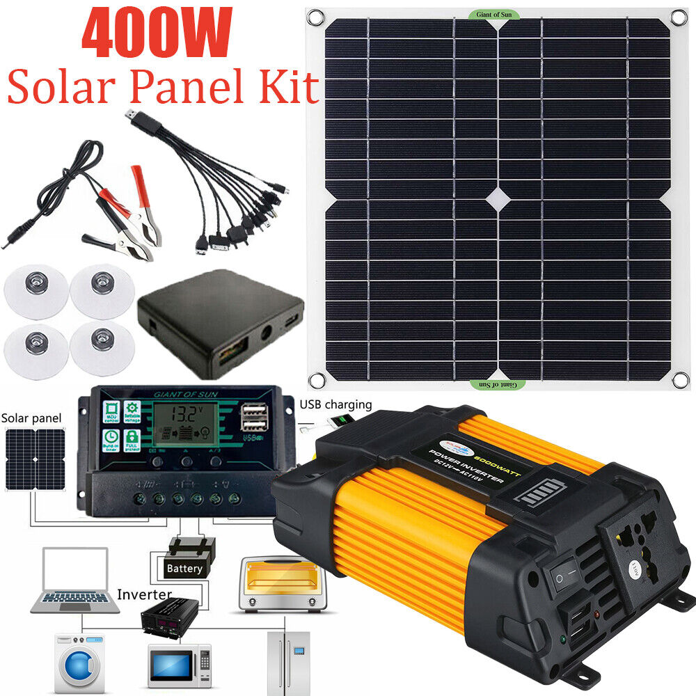 6000W Complete Solar Panel Kit Solar Power Generator 100A Home 110V Grid System