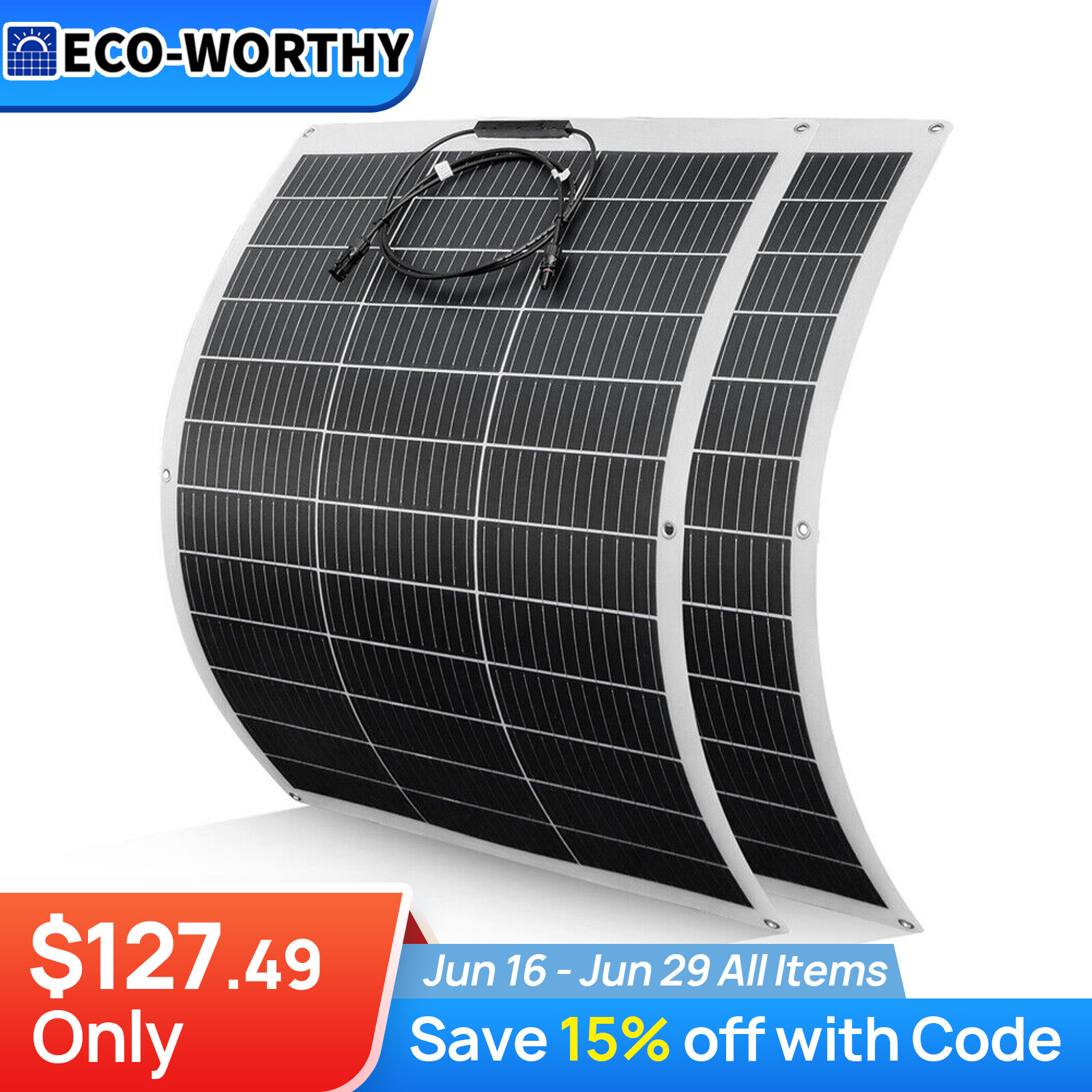 ECO-WORTHY 260W Watt 12V Portable Flexible Solar Panel (130W*2PCS) For RV