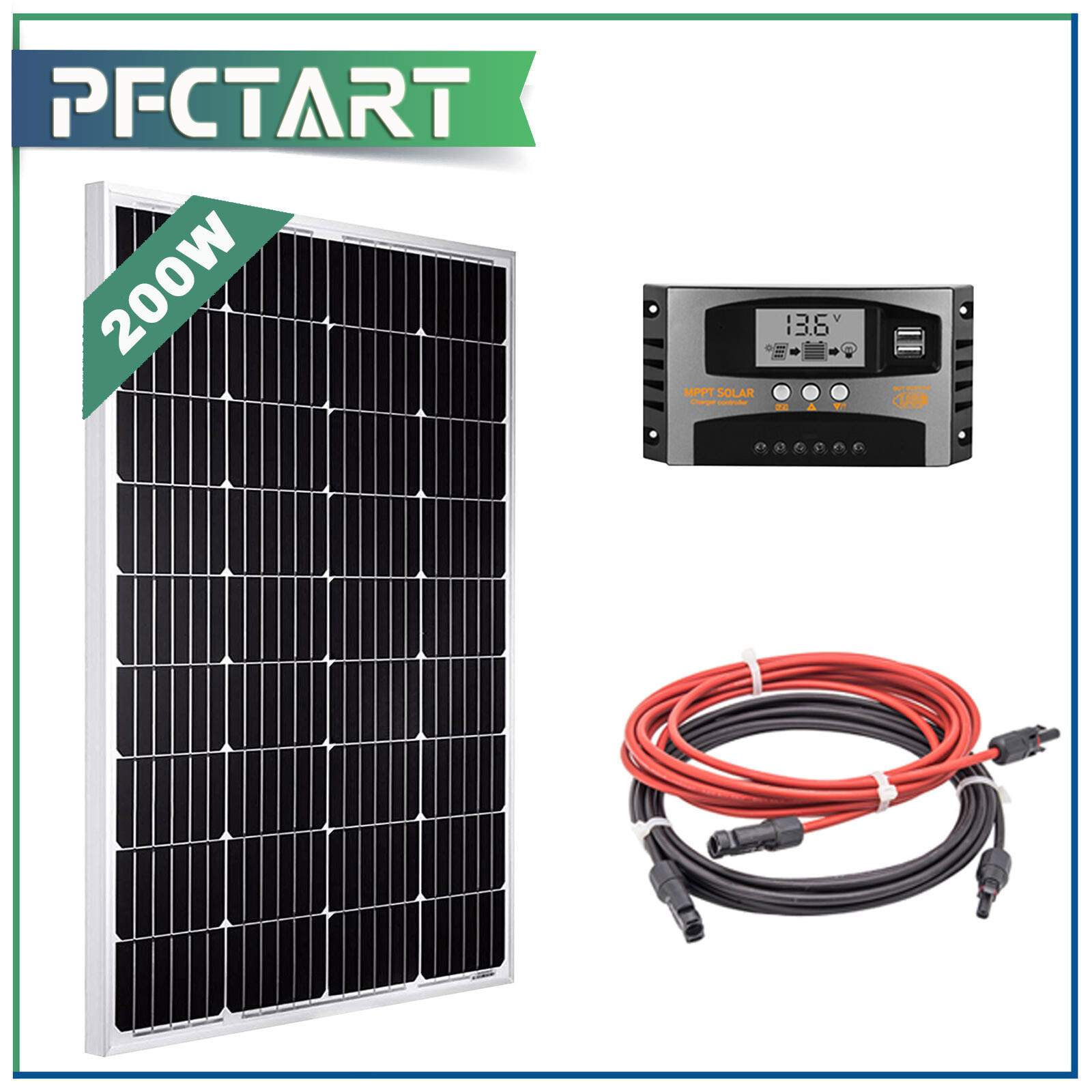 200W Watt Solar Panel Kit 12V Mono Home RV Rooftop Camping Off-Grid Power