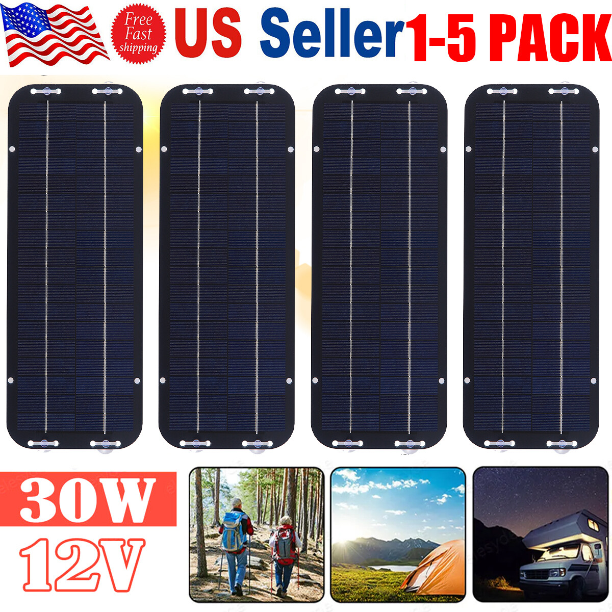 30 Watts Solar Panel Kit 12V Trickle Battery Charger Maintainer Home Camper RV