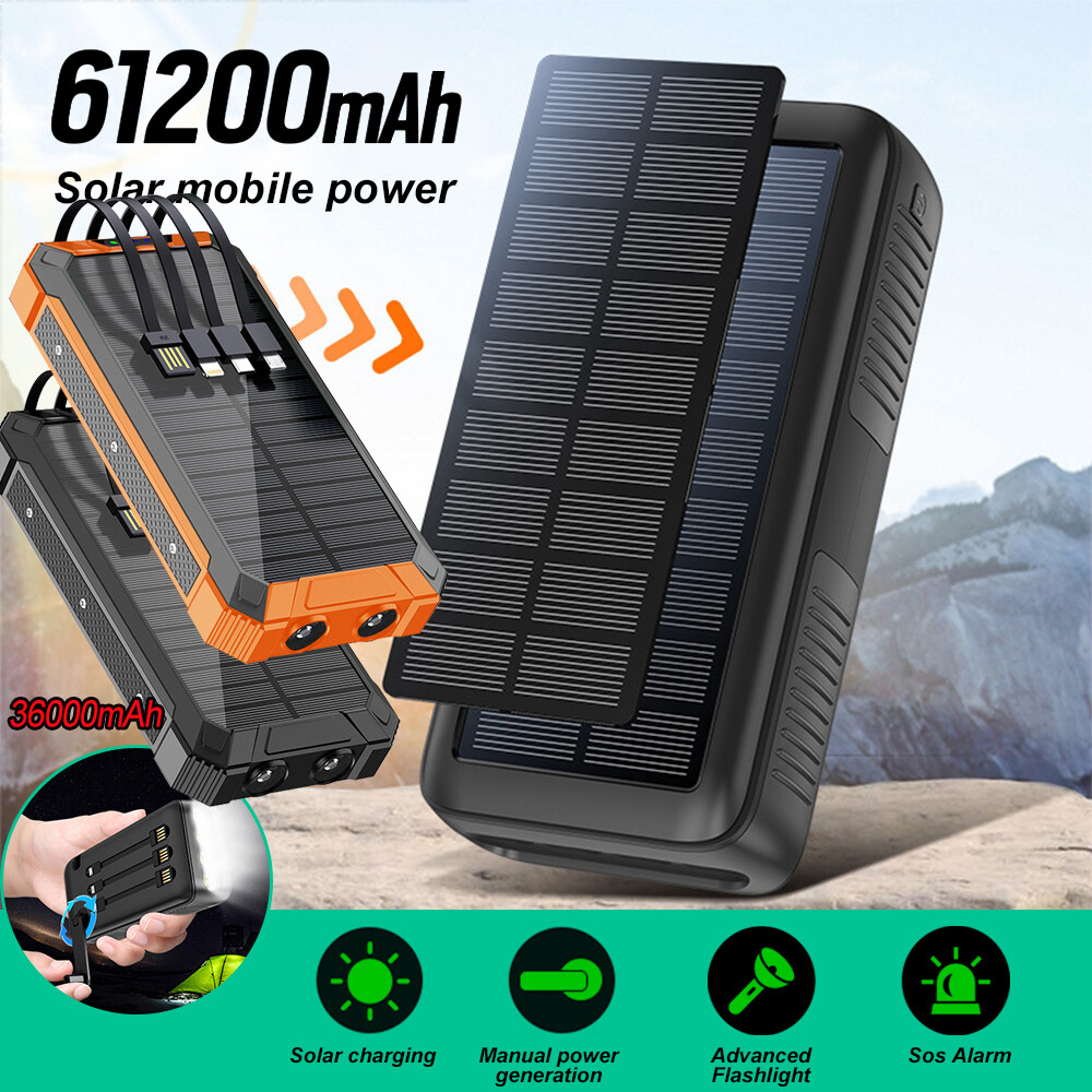 61200mAh Hand Crank Solar Power Bank Charger Outdoor External Portable Battery