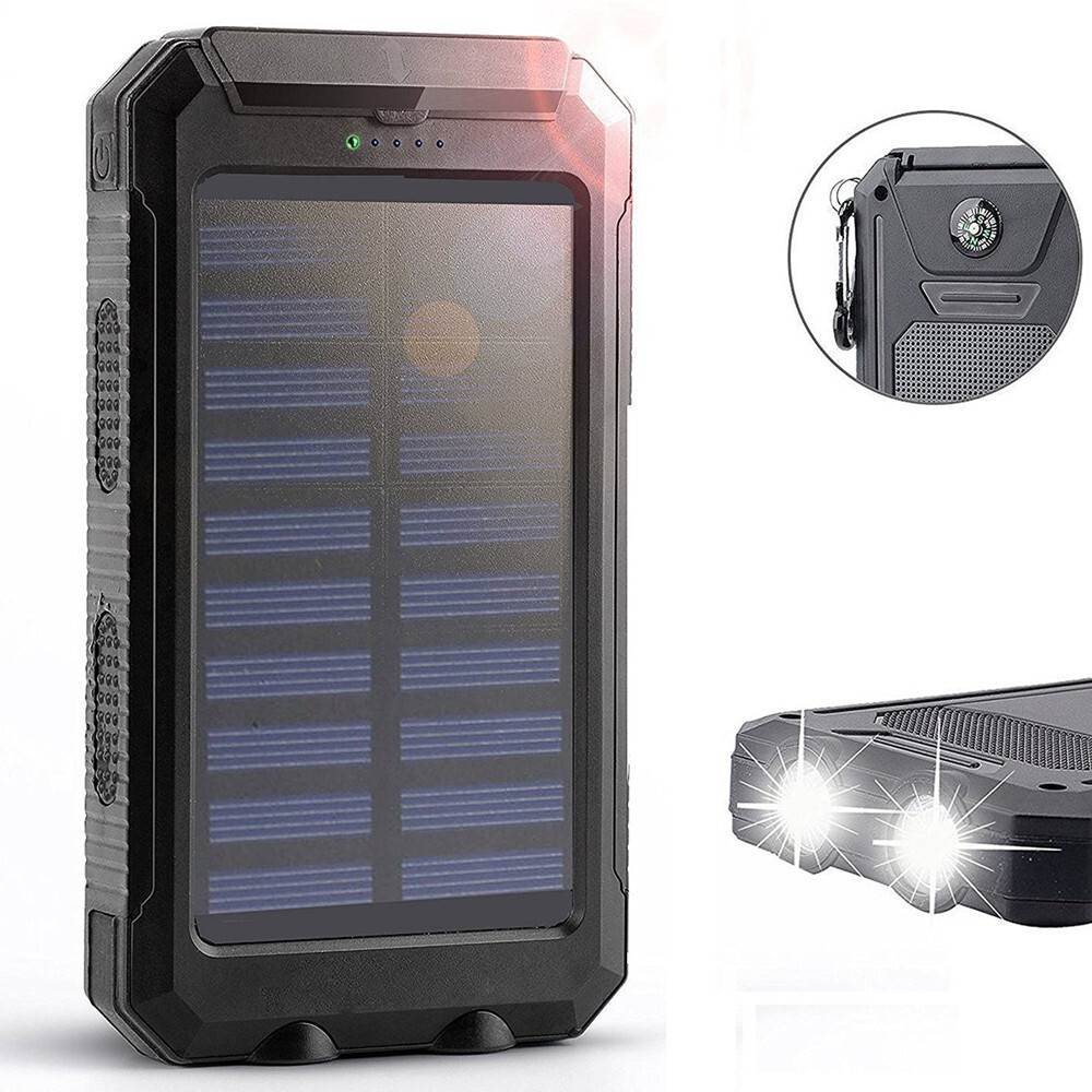 10000mAh Waterproof Solar Power Bank Portable Battery Charger 2USB LED Compass