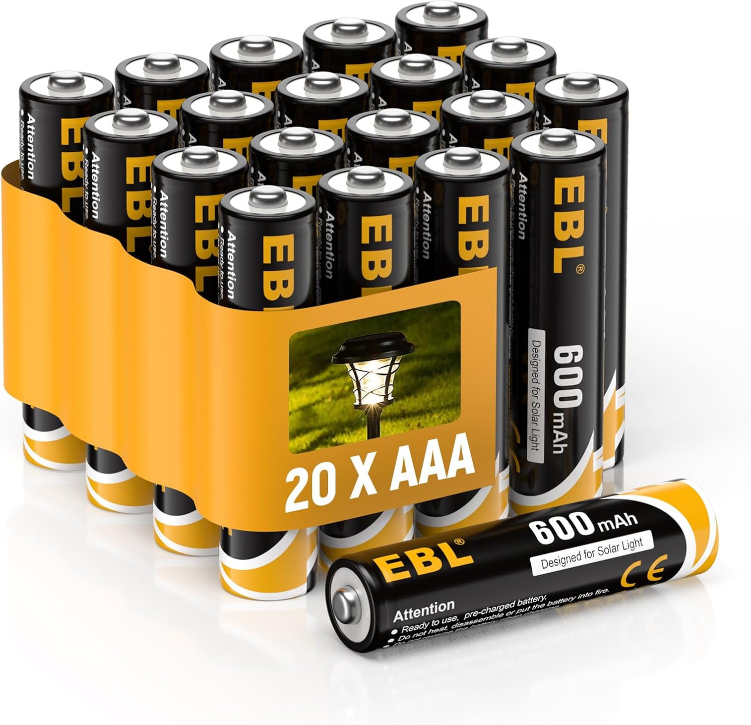 Rechargeable AAA Solar Batteries for Solar Lights 1.2V 600Mah-20 Packs