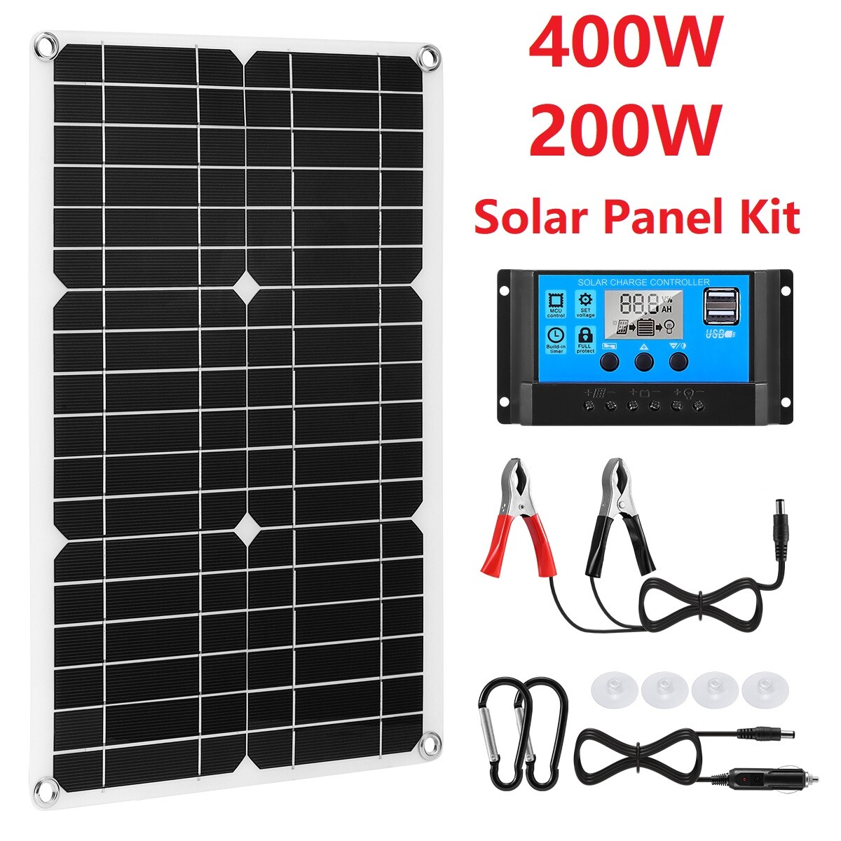 400W 200W 12V Solar Panel Controller Kit Trickle Charger Battery Maintainer Car