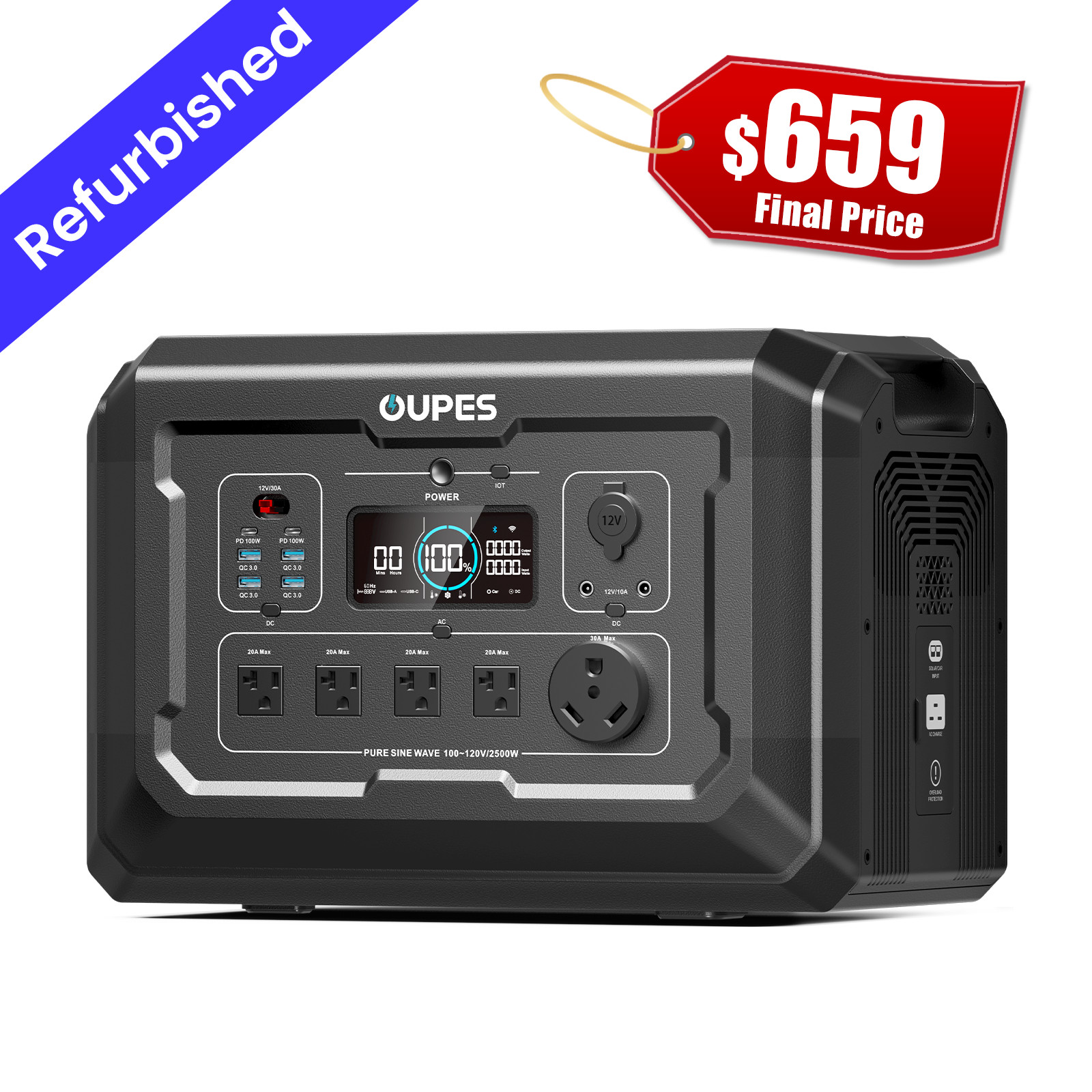OUPES 2048Wh Mega 2 Portable Power Station 2500W Solar Generator LiFePO4 Battery