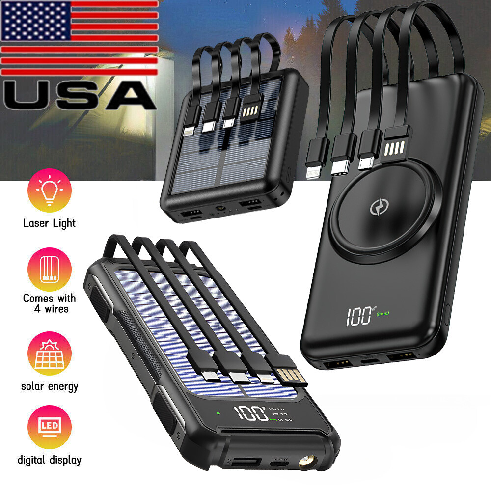 Solar Power Bank 900000mAh USB Portable Battery Pack Fast Charger for Cell Phone