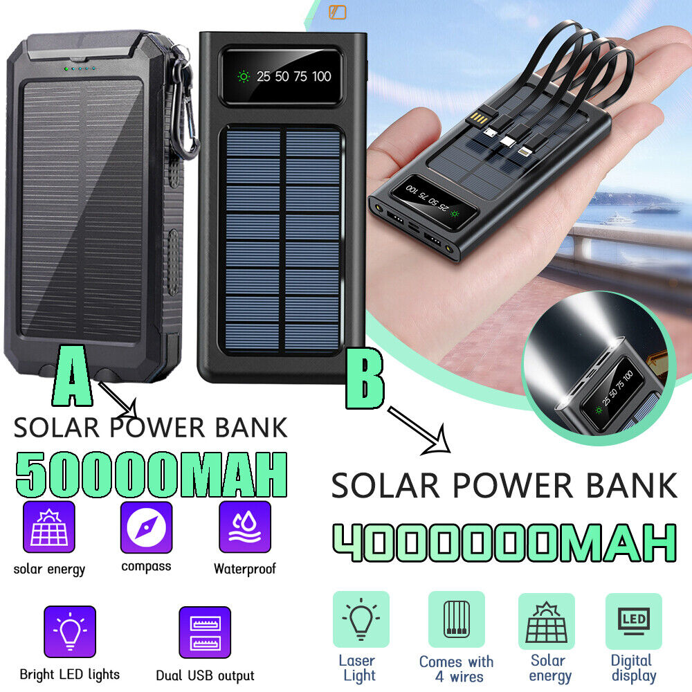 2025 Super 40000000mAh USB Portable Charger Solar Power Bank for Cell Phone