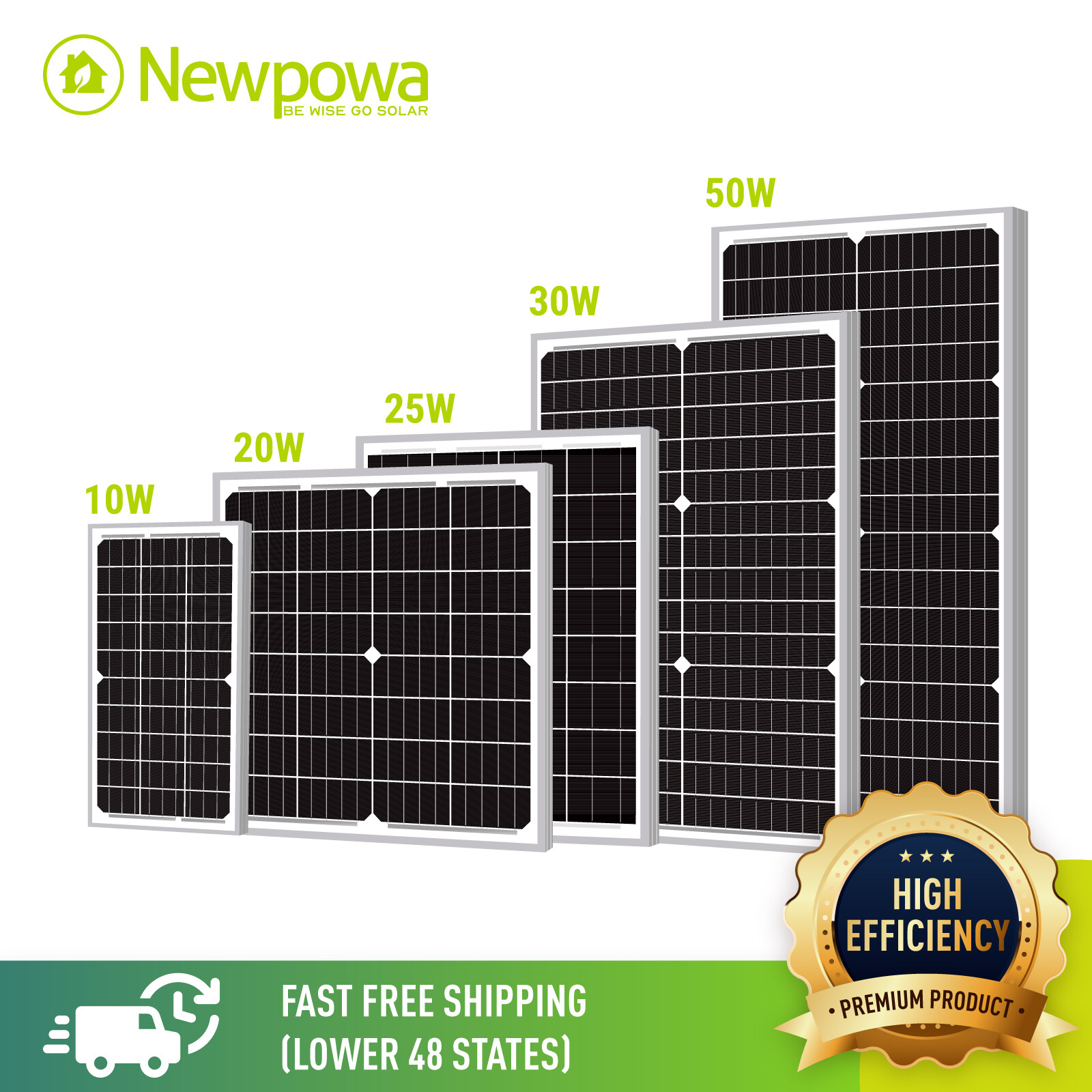 Newpowa 10W 20W 30W 50W Solar Panel 12V Battery Maintain for Marine RV Trolling