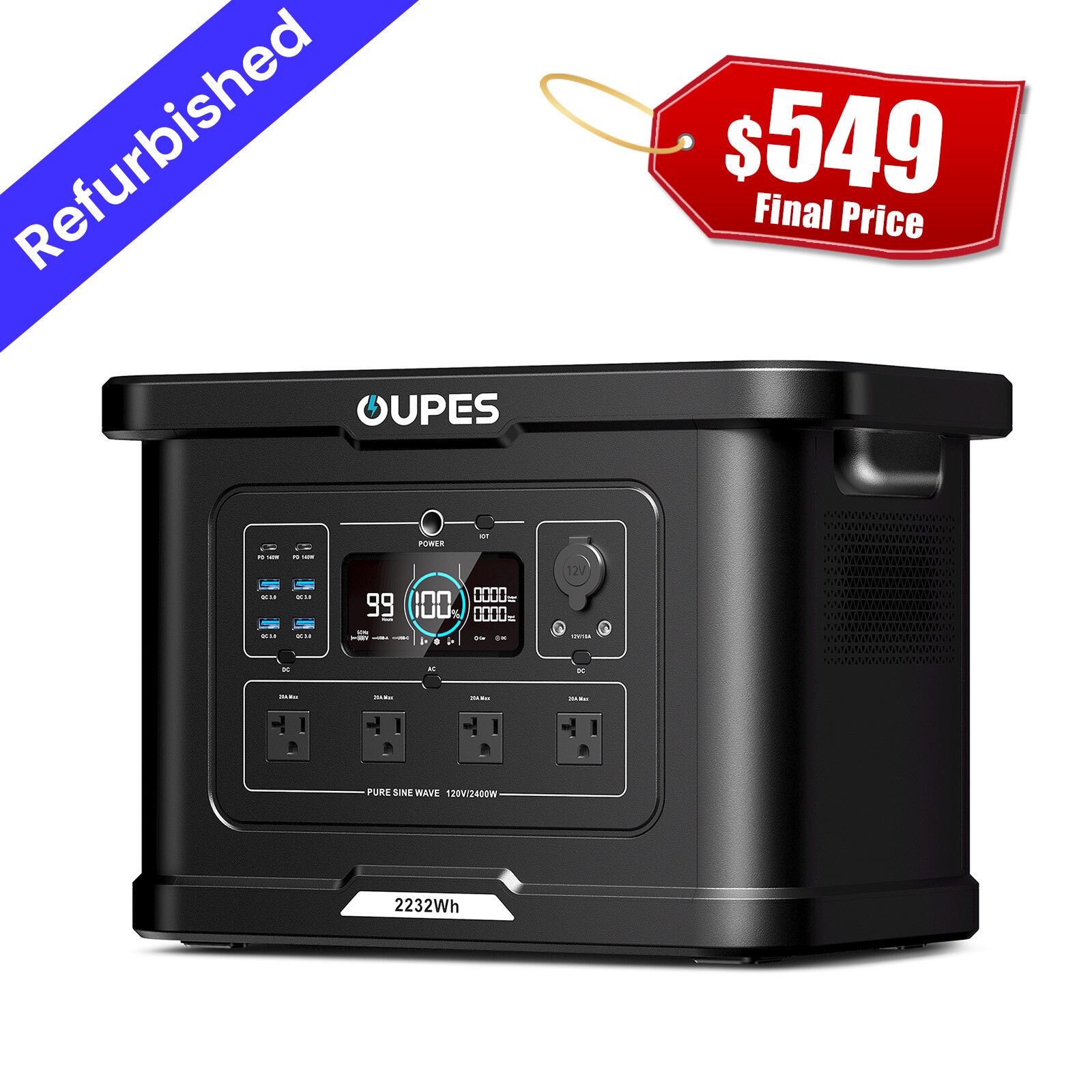 OUPES 2232Wh EXODUS 2400 Portable Power Station 2400W Solar Generator Outdoor