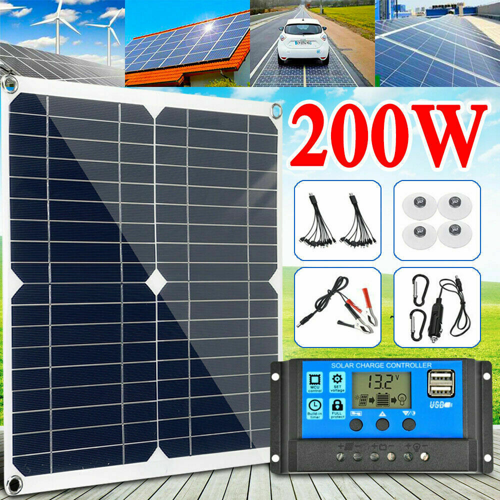200 Watts Solar Panel Kit 100A 12V Battery Charger w/ Controller Caravan Boat US