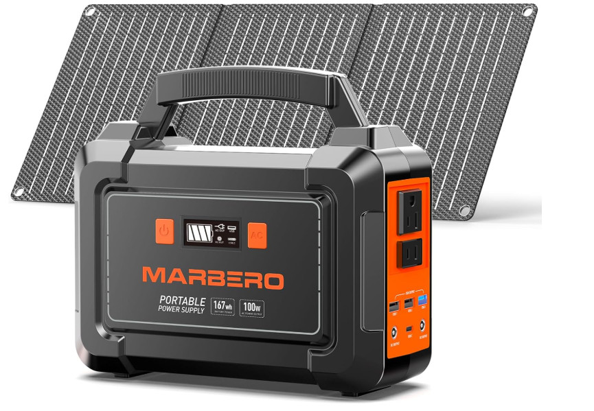 MARBERO Solar Generator 167Wh Portable Power Station 100W w/ Solar Panels 30W