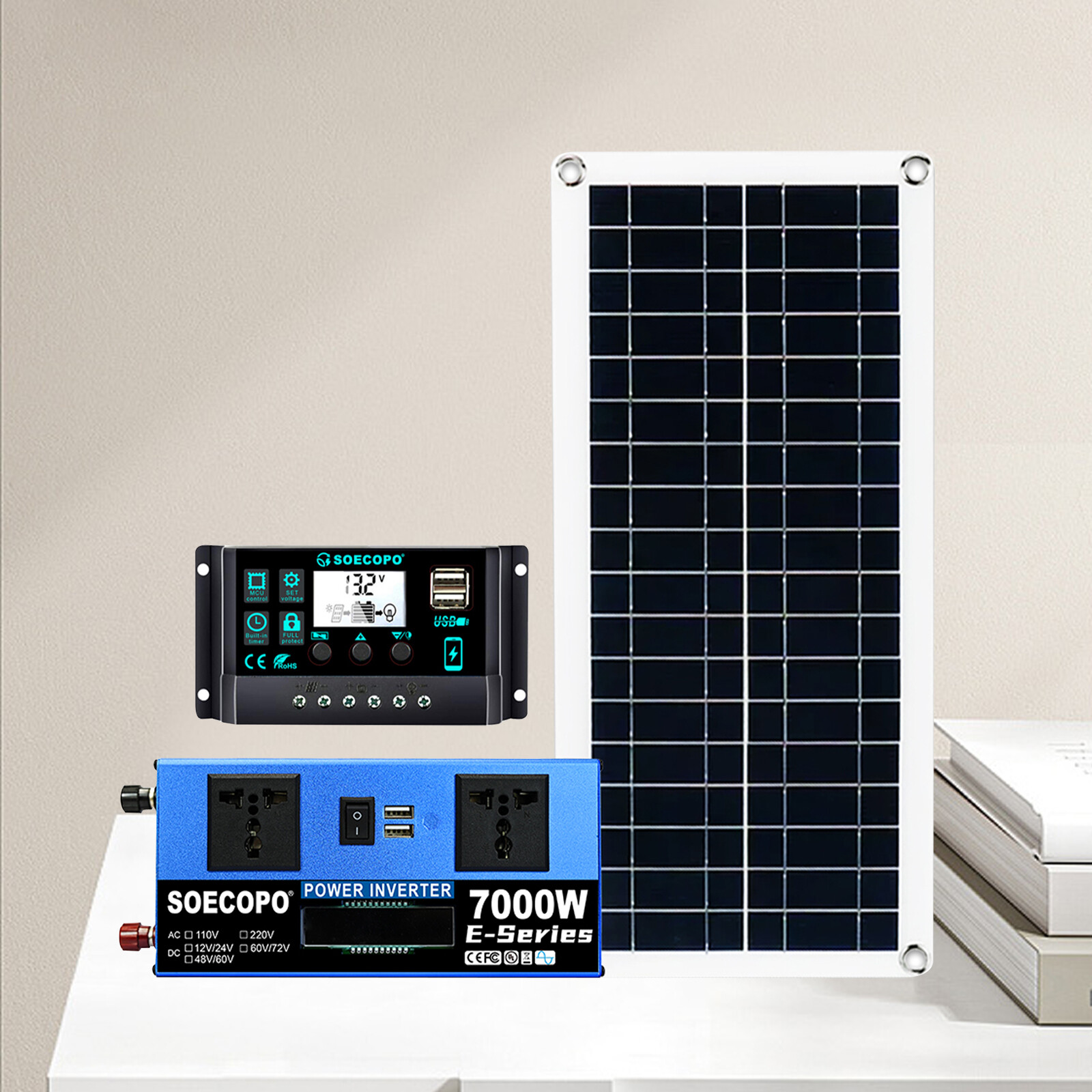 7000W Solar Panel Kit w/Battery Power Inverter 110V Off Grid For Home RV Camping