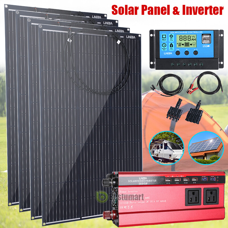 5000W Inverter Complete Solar Panel Kit with Controller Home 110V Grid System
