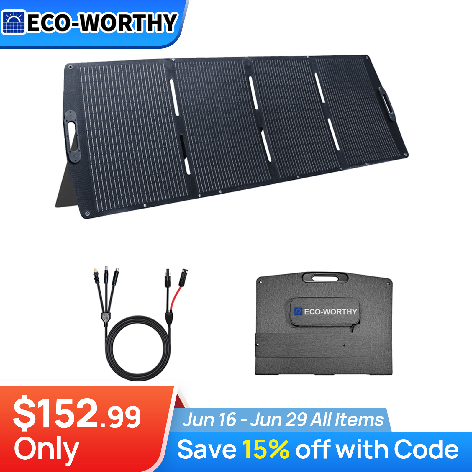 ECO-WORTHY 200W Foldable Solar Panel with Kickstand For Camping Power Station