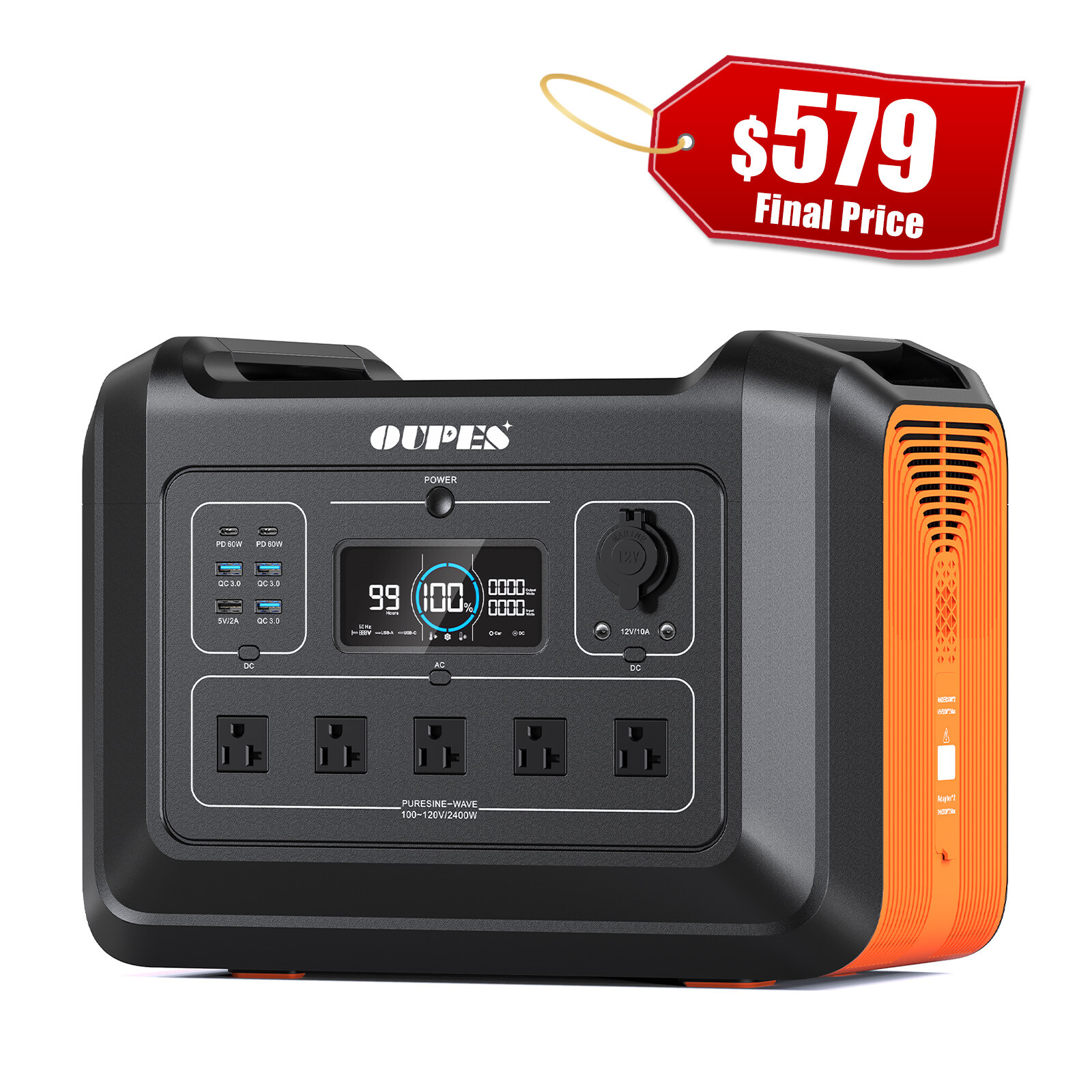 OUPES 2400w Portable Power Station 2400W/2232Wh Solar Generator Battery Camping