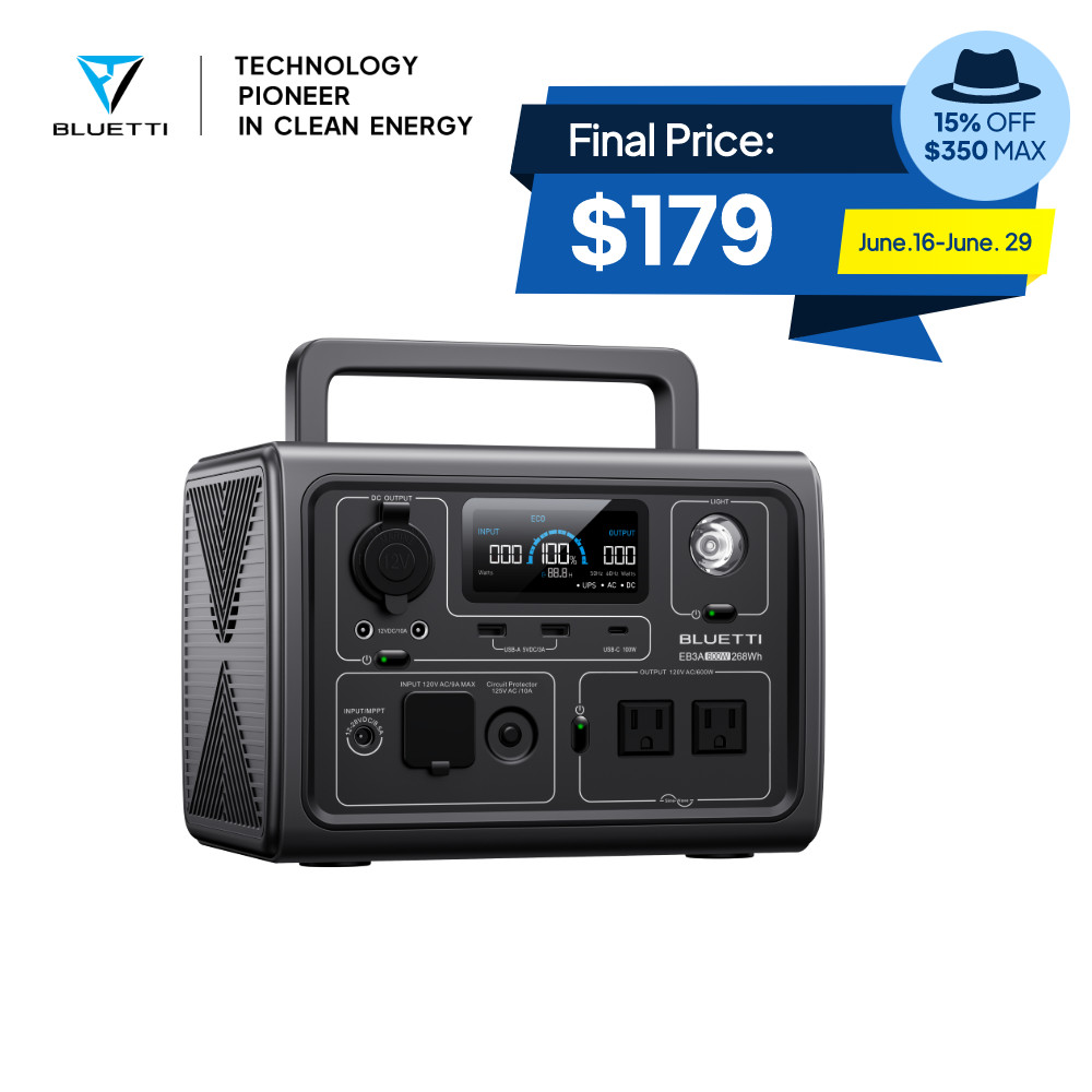 BLUETTI EB3A 268Wh 600W Light Portable Power Station Solar Generator for Camping