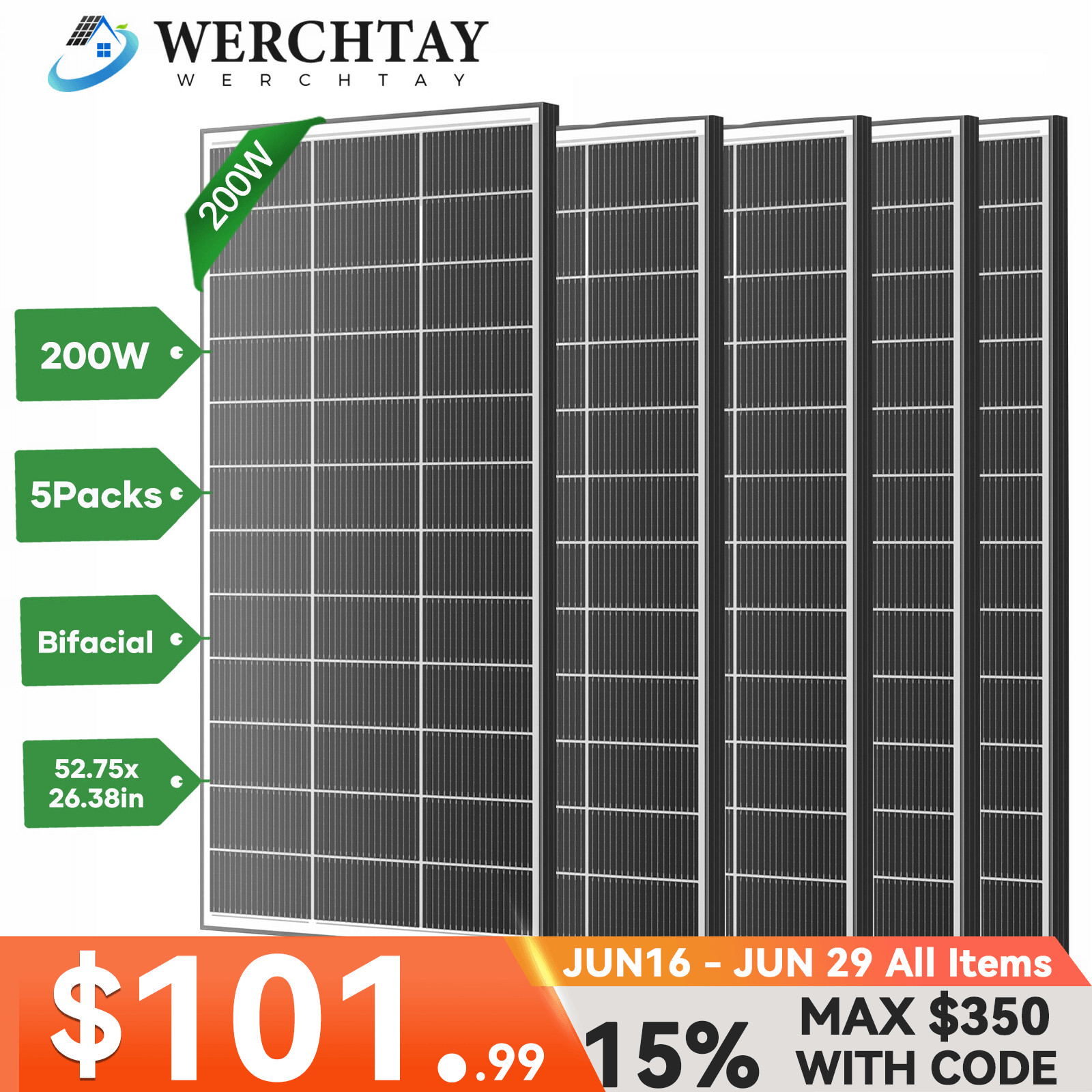 200W 400W 600W 1000Watt Solar Panel Bifacial 12V Mono Battery Home PV Power Boat
