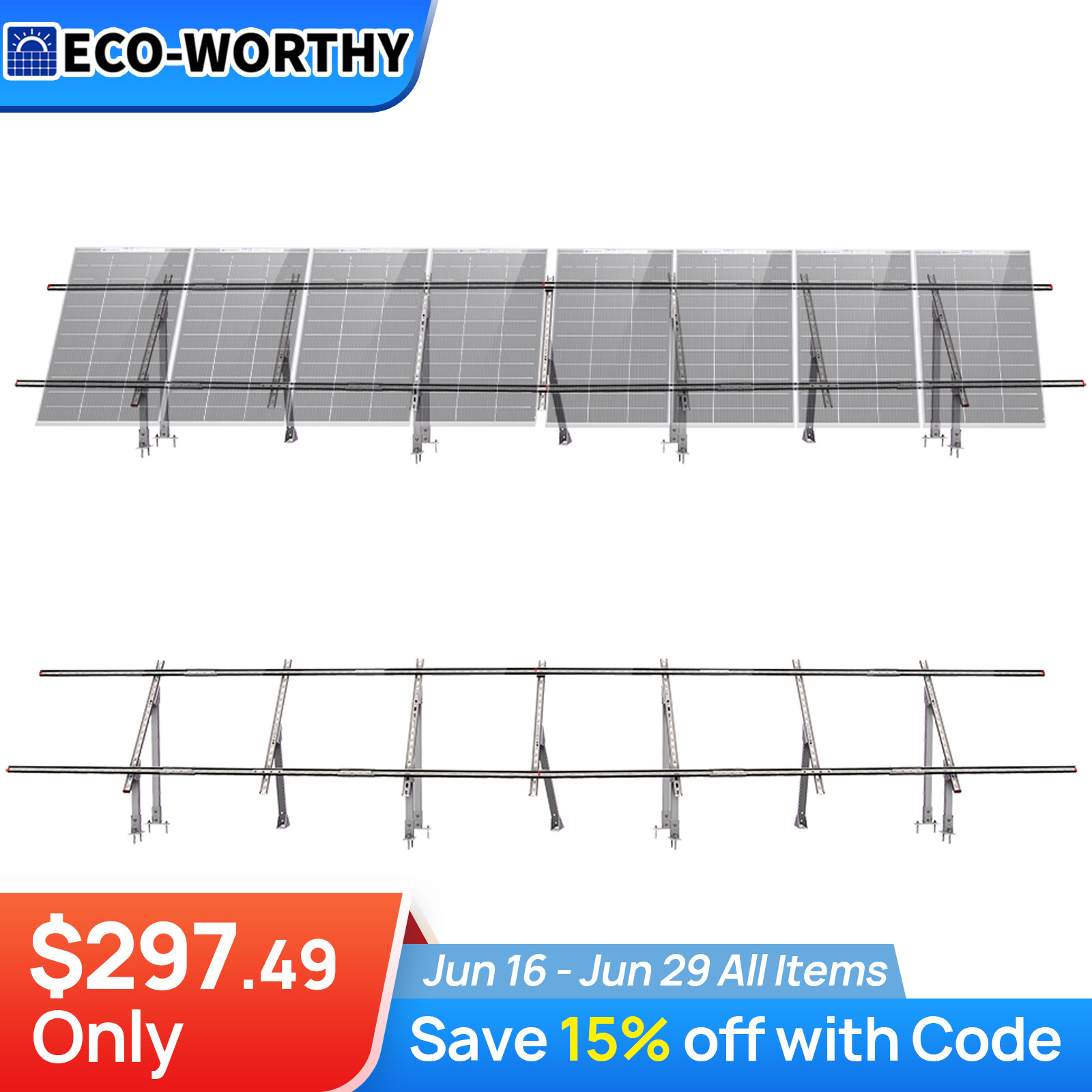 ECO-WORTHY Adjustable Solar Panel Mounting Brackets Kit System for 8PCS Panels