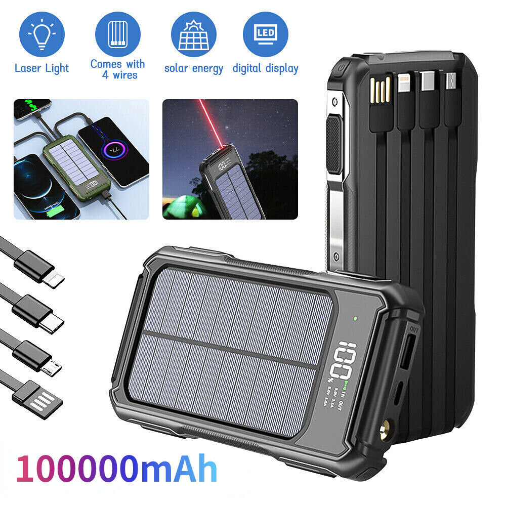40000mAh Solar Power Bank LCD 4USB Portable Charger Battery Pack for Cell Phone