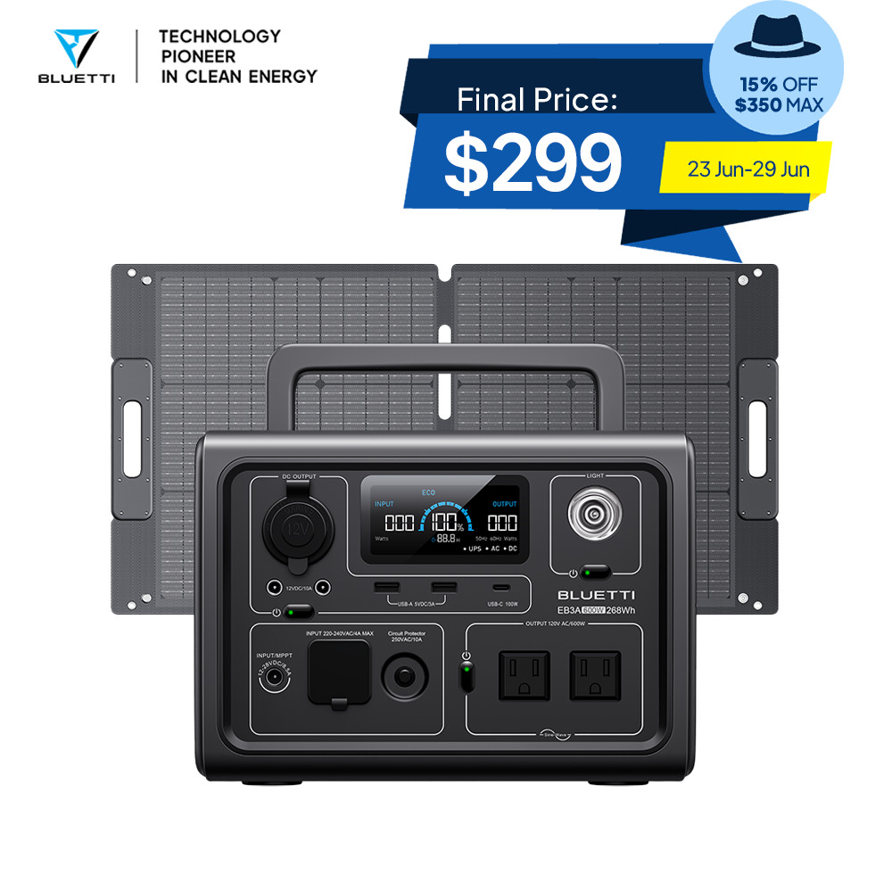 BLUETTI EB3A 600W Portable Power Station Generator LiFePO4 with 100W Solar Panel