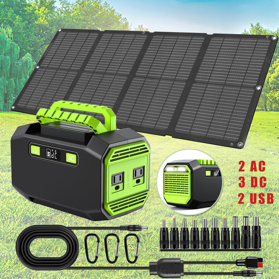 200W Portable Power Station Generator AC Outlet Power Bank Charger w/Solar Panel