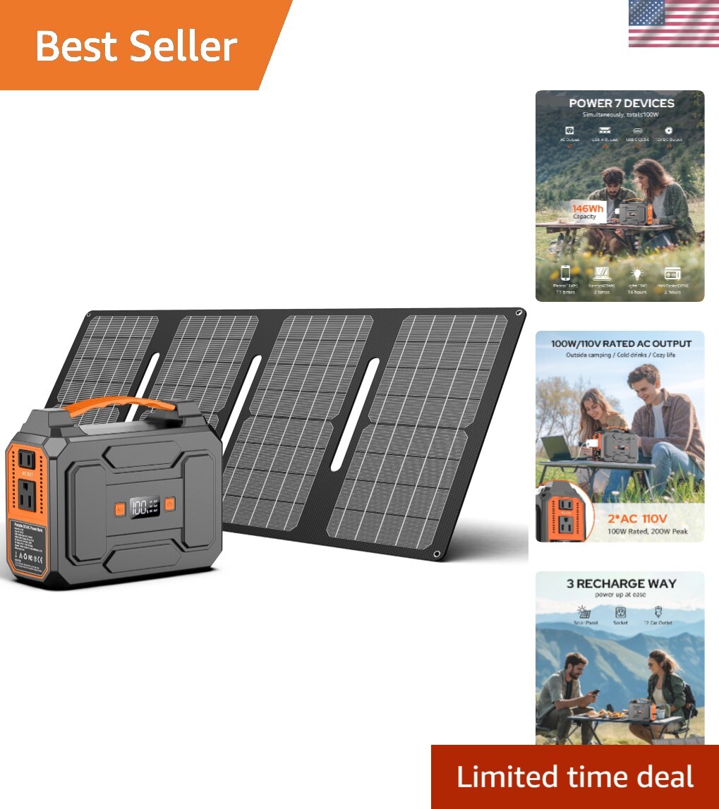 146Wh Solar Generator Power Station & 40W Panel – Ideal for Home and Camping