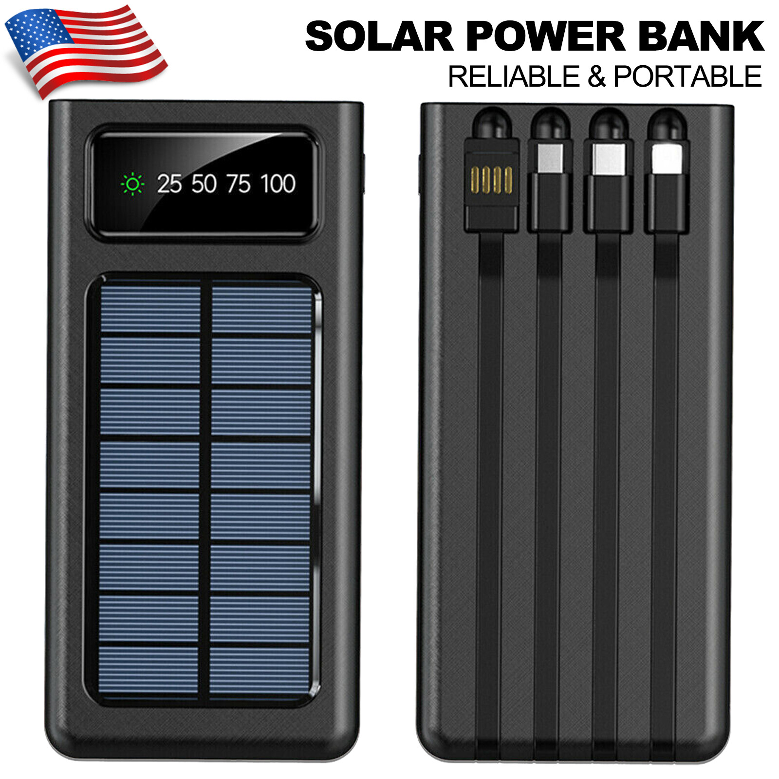 2024 Super 10000000mAh 4-USB Portable Charger Solar Power Bank For Cell Phone US