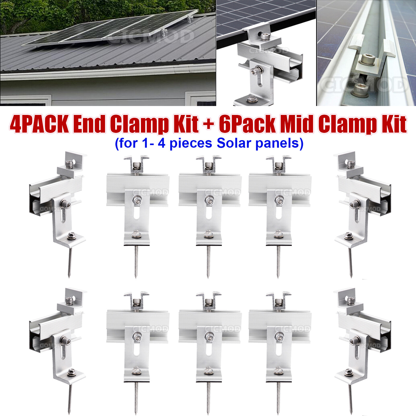 Solar Panel Roof Mount Brackets Kit Universal for 1-4 Pcs Solar Panels Mounting