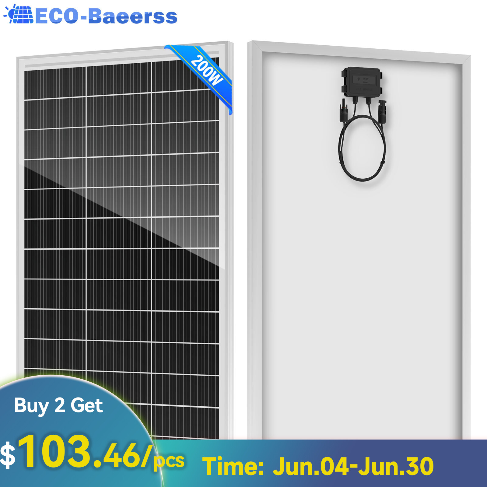 200W Solar Panel 12V/24V Battery Charge RV Marine Rooftop Home Off-Grid Charger