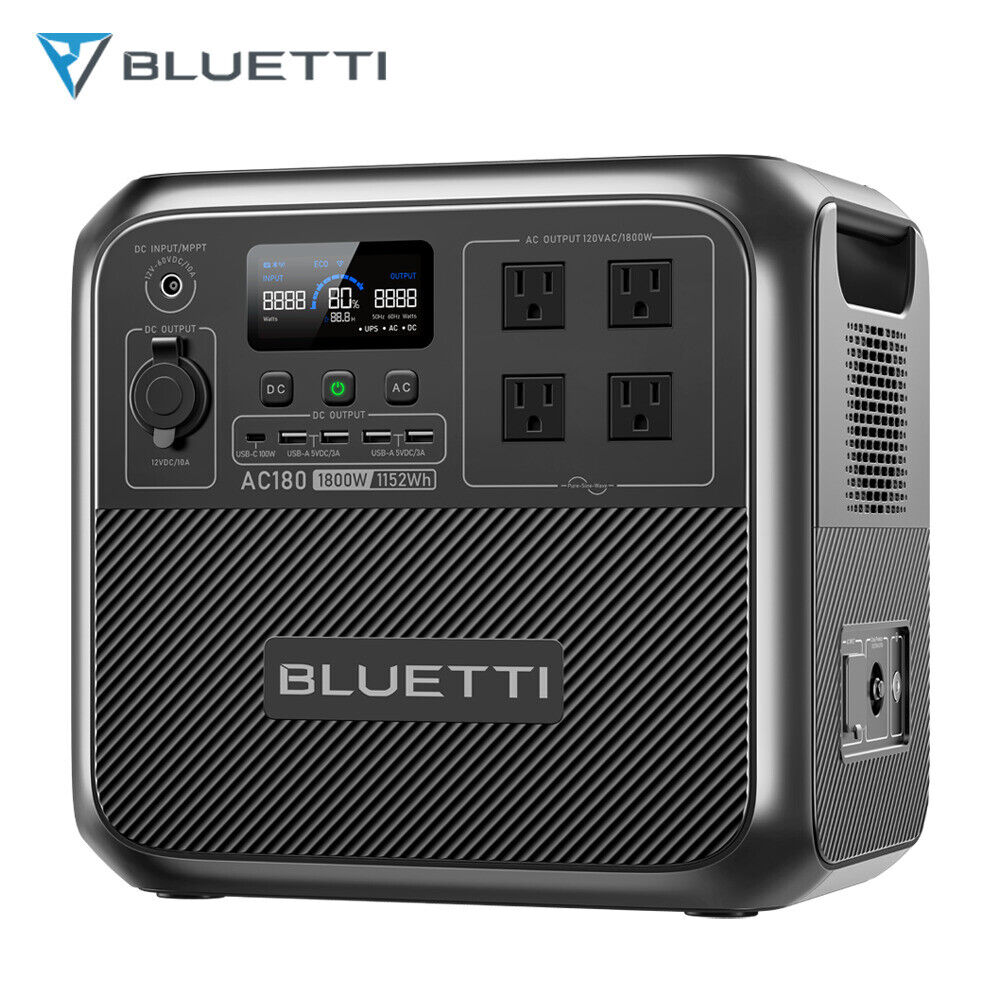 BLUETTI AC180 1800W 1152Wh Power Station Solar Generator for Power Outage Backup